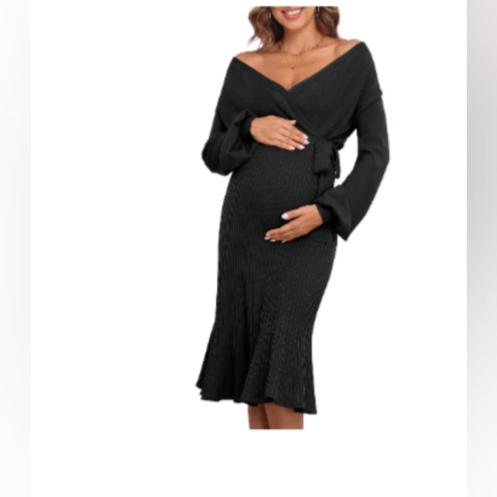Elegant Black Sweater Maternity Dress